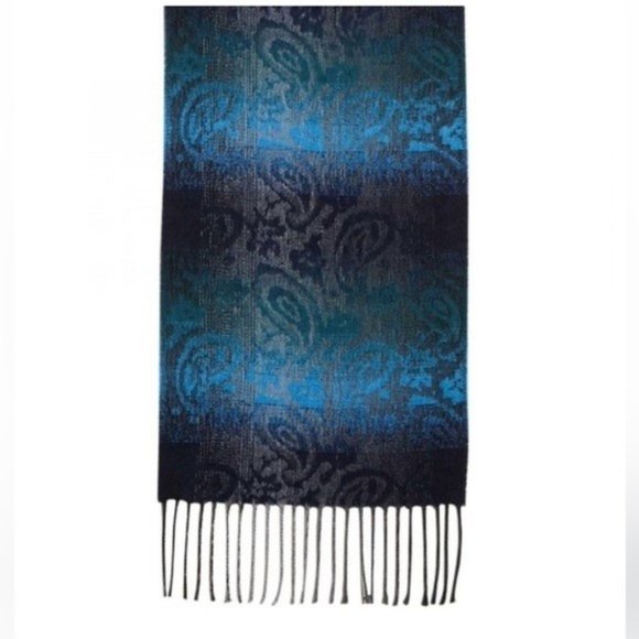 Steve Madden Blue Ombre Paisley Muffler Fringed NWT - Picture 2 of 4